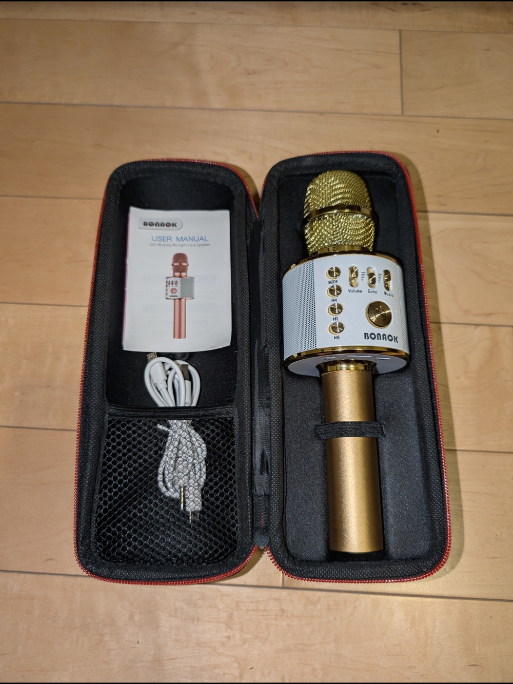 Gold Wireless Bluetooth Karaoke Microphone with Carrying Case